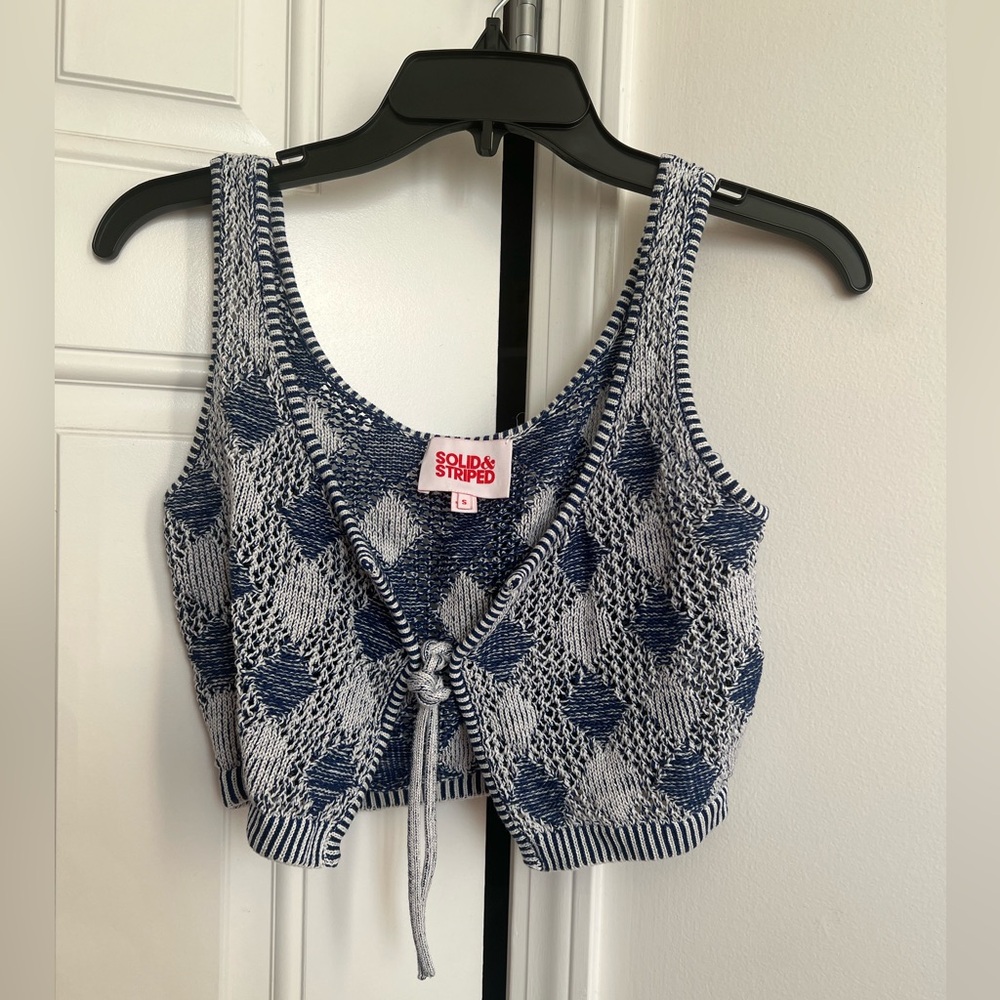 SOLID & STRIPED Navy and White Knit Vest